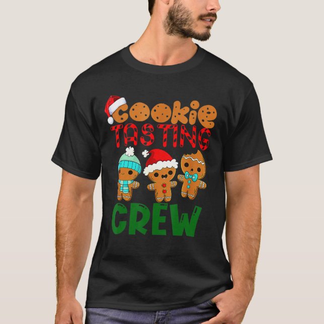 Camiseta Feliz do Xmas Cookie Provando Tripulação Funny Pro (Frente)