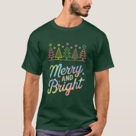 Camiseta Feliz e Árvore de Natal Brilhante Colorida