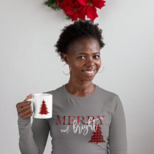 Camiseta Feliz E Árvore De Xadrez Vermelha Brilhante