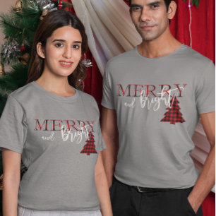 Camiseta Feliz E Árvore De Xadrez Vermelha Brilhante