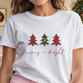 Camiseta Feliz e Árvores de Natal Brilhantes tartã verde-ve