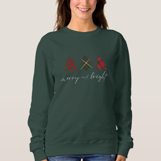Camiseta Feliz e Árvores de Natal Brilhantes verdes (Frente)