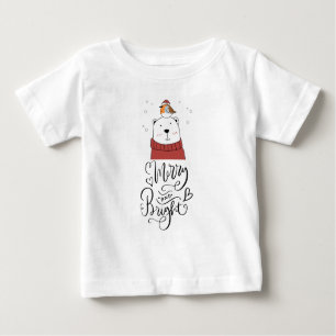Camiseta Feliz E Bebê Brilhante Urso Feriado De Natal