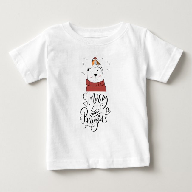Camiseta Feliz E Bebê Brilhante Urso Feriado De Natal (Frente)