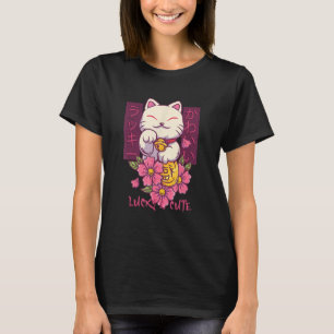 Camiseta Feliz e bonito Gato Feliz Japonês Maneki Neko Good