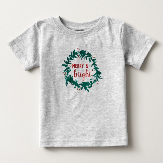 Camiseta Feliz e Bright Christmas Wreath Kid (Frente)