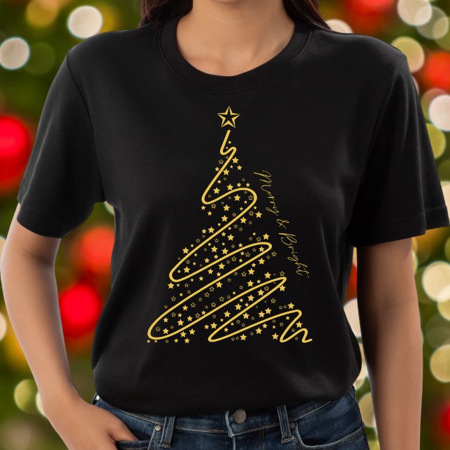 Camiseta Feliz e Bright Elegante Chic Black Natal Dourado (Criador carregado)