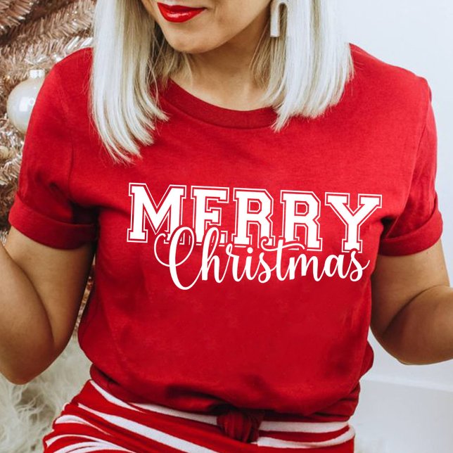 Camiseta Feliz e Bright Modern Red Feliz presente de Natal (Merry  Christmas Shirt, Nice With Christmas Shirt, Christmas Party Shirt Christmas T-Shirt,)