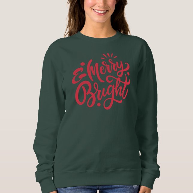 Camiseta Feliz e Bright Moderno Natal Verde (Frente)