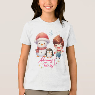 Camiseta Feliz e Bright Snowman
