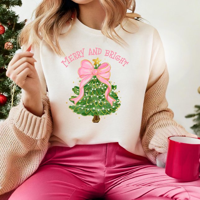 Camiseta Feliz e BrightCoquette Árvore de Natal Rosa Cugado (Criador carregado)