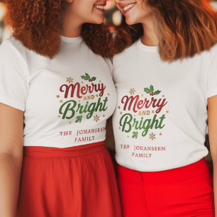 Camiseta Feliz e Brilhante Natal Moderno Vermelho e Verde