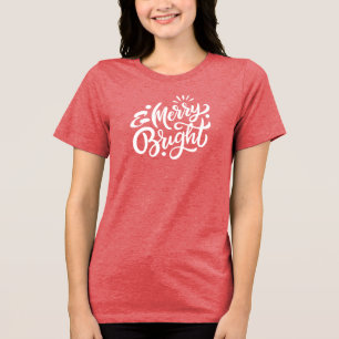 Camiseta Feliz e Brilhante Natal Vermelho Mulheres