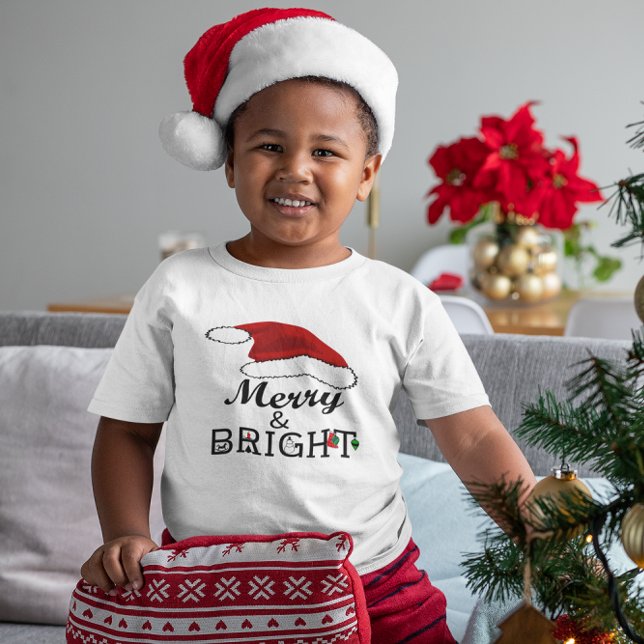 Camiseta Feliz e Brilho com Natal, ZSPG (Merry & Bright with Santa Hat Christmas, ZSPG Toddler T-shirt)