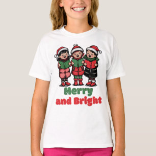 Camiseta Feliz e Brilho, Crianças de Natal bonitas