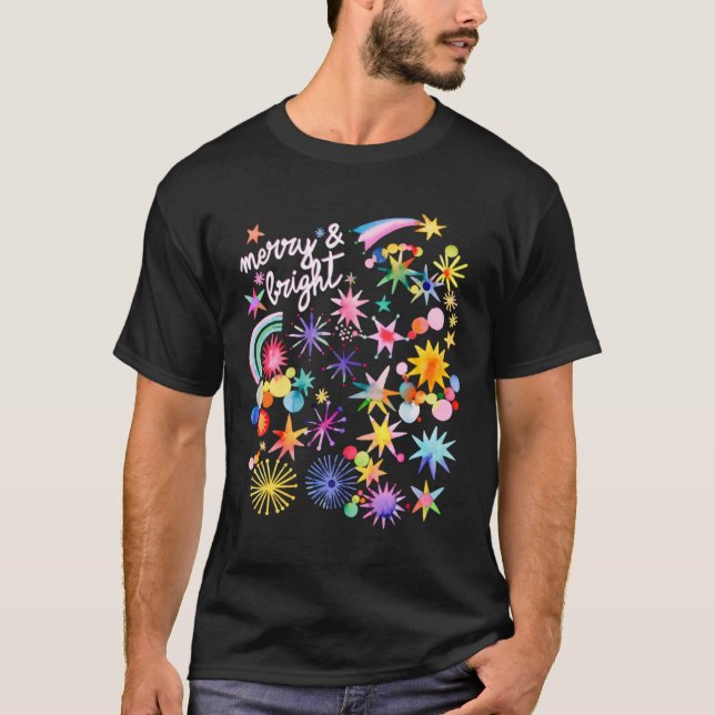 Camiseta Feliz e Brilho das Estrelas de Natal (Frente)