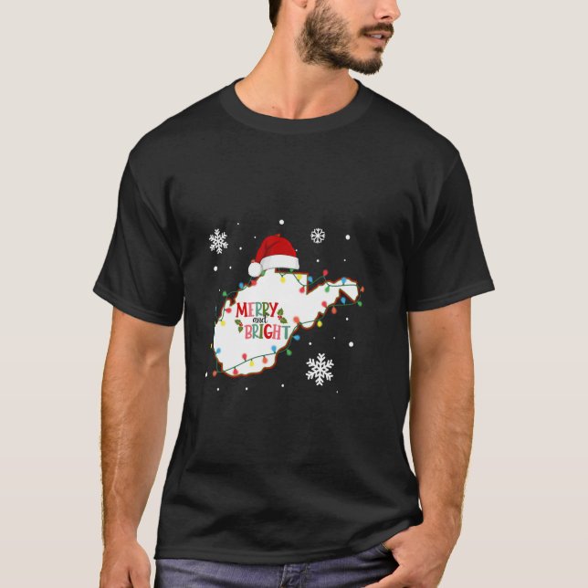 Camiseta Feliz E Brilho Natal Luzes Xmas Virgem Ocidental (Frente)