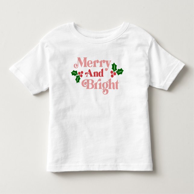 Camiseta Feliz e Brilho - Tipografia de Natal Clássico (Frente)