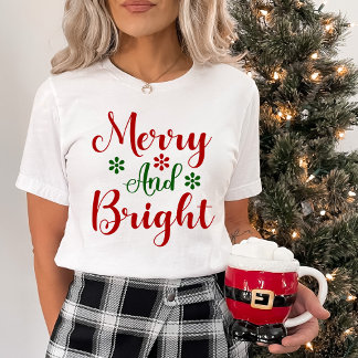 Camiseta Feliz e Brilho Vermelho Festivo e Natal Verde