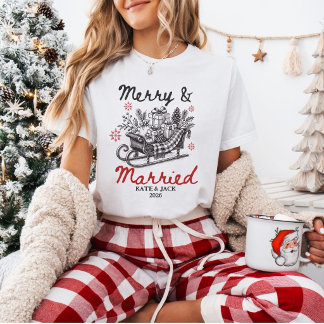 Camiseta Feliz e Casado Vintage Sleigh Natal Personalizado