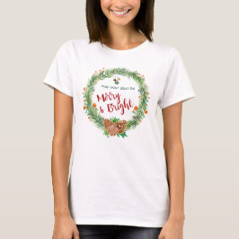 Camiseta Feliz e coroa de natal brilhante