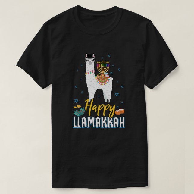 Camiseta Feliz e engraçado Llamakkah Hanukkah Llama (Frente do Design)