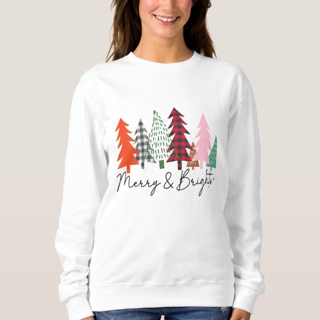 Camiseta Feliz e Floresta Brilhante de inverno Pinheiros Xm (Frente)