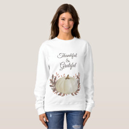 Camiseta Feliz e Grata Pumpkin Branco Folha de Castanho