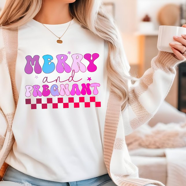 Camiseta Feliz E Grávida Groovy, Natal Moderno (Criador carregado)