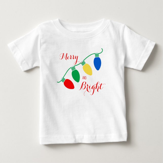 Camiseta Feliz e Luzes de Natal Brilhantes Personalizadas (Frente)