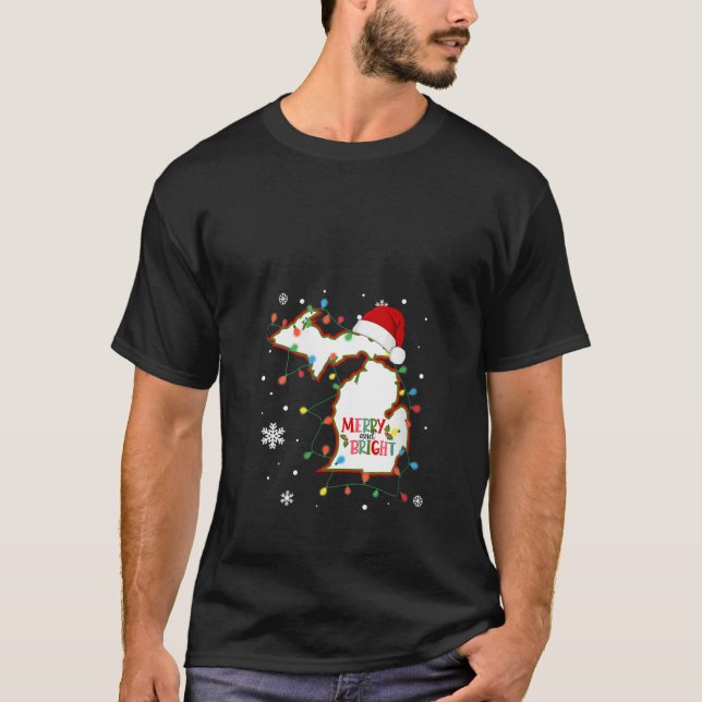Camiseta Feliz E Luzes De Natal Brilhantes Xmas Rua Michiga (Frente)