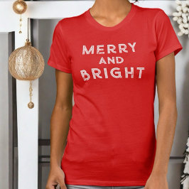 Camiseta Feliz e monograma branco de Natal vermelho brilhan