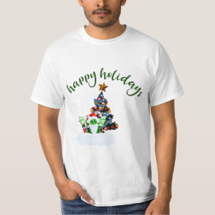 Camiseta Feliz e Natal mágico com uma torção de dragão