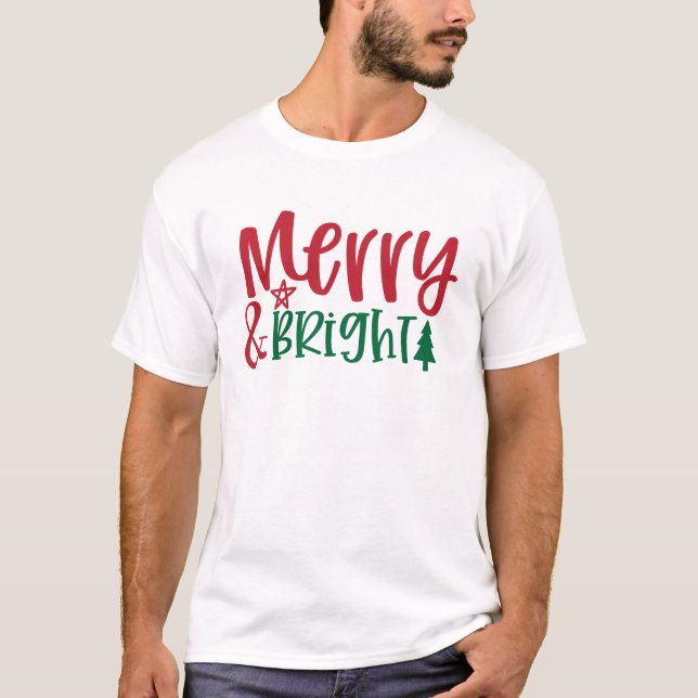 Camiseta Feliz e Natal Verde Brilhante (Frente)