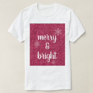 Camiseta Feliz e Neve Brilhante Flocos de Natal Vermelhos