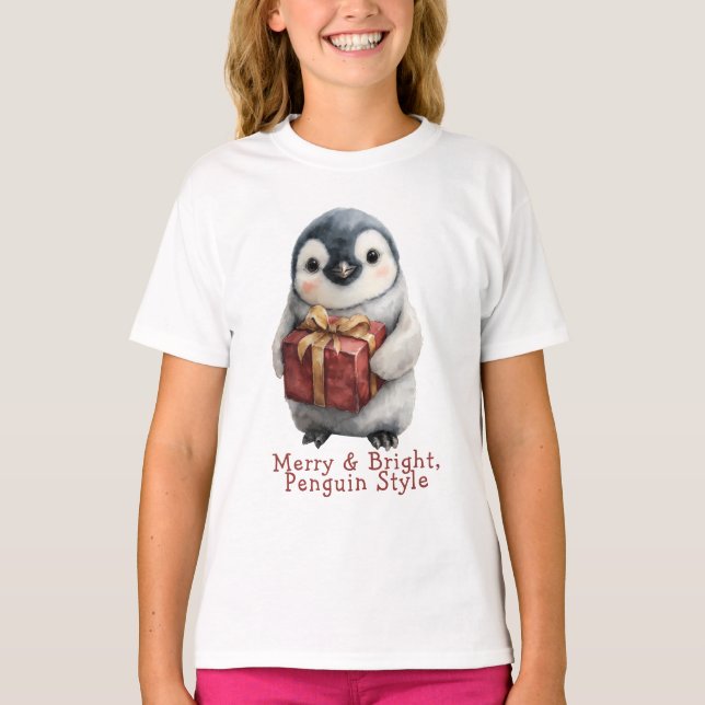 Camiseta Feliz e Pinguim Brilhante Natal (Frente)
