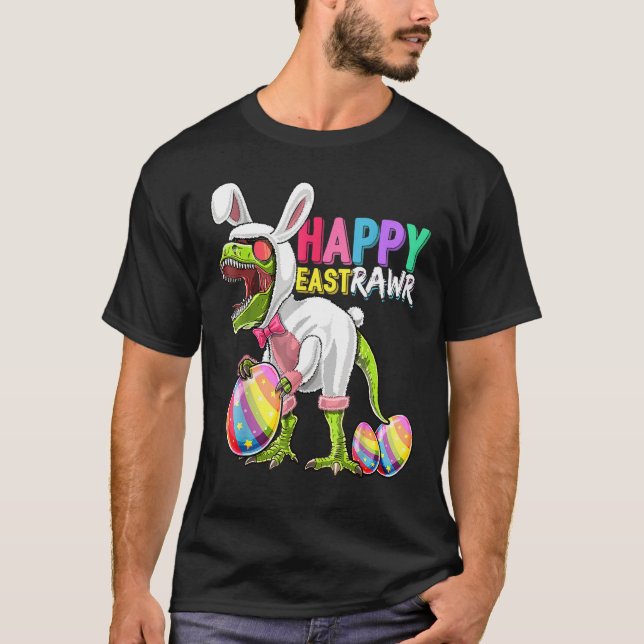 Camiseta Feliz Eastrawawr T Rex Dinosaur Easter Bunny Ovo C (Frente)