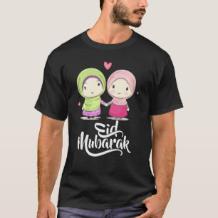 Camiseta Feliz Eid Mubarak Com Meninas Muçulmanas Hijab