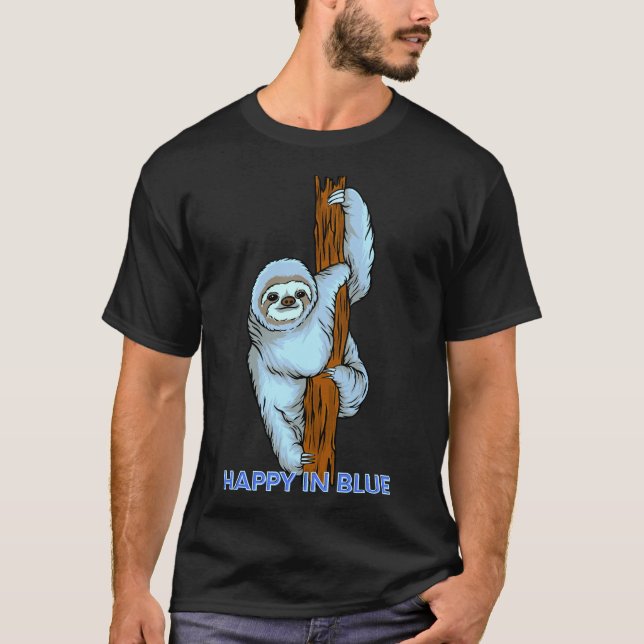 Camiseta Feliz Em Azul Penteado (Frente)