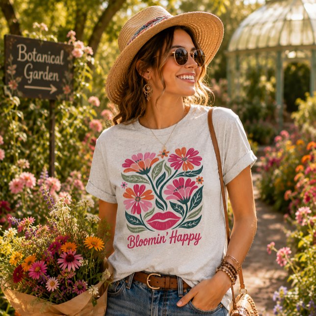 Camiseta Feliz em Flor (Criador carregado)