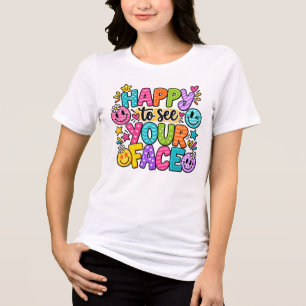 Camiseta Feliz em Ver o Seu Rosto Arte Sorriso Remendado