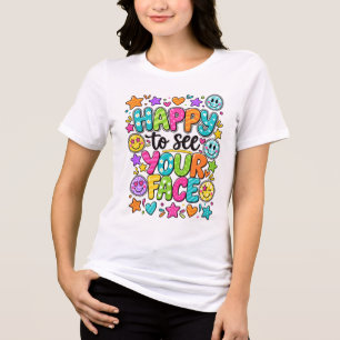 Camiseta Feliz em Ver Seu Rosto Citação Colorida e Sorriden