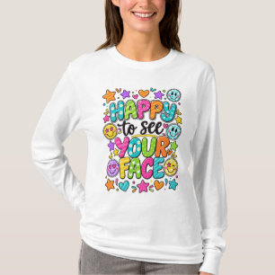 Camiseta Feliz em Ver Seu Rosto Citação Colorida e Sorriden