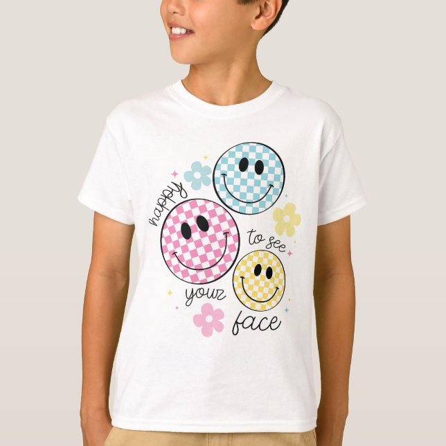 Camiseta feliz em ver seu rosto Professor de volta à escola (Frente)