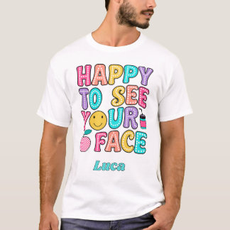 Camiseta Feliz em Ver Seu Rosto Professora Retro Fofo