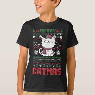 Camiseta Feliz Engraçada Catmas Feia de Natal Doce Gato San