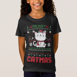 Camiseta Feliz Engraçada Catmas Feia de Natal Doce Gato San
