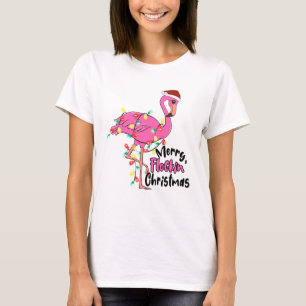 Camiseta Feliz Engraçada Flamingo de Natal