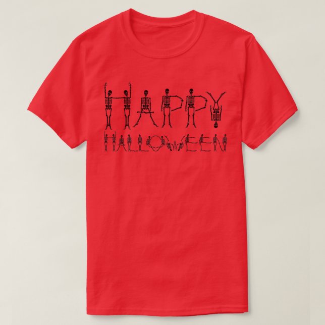 Camiseta Feliz Esqueleto de Halloween  (Frente do Design)