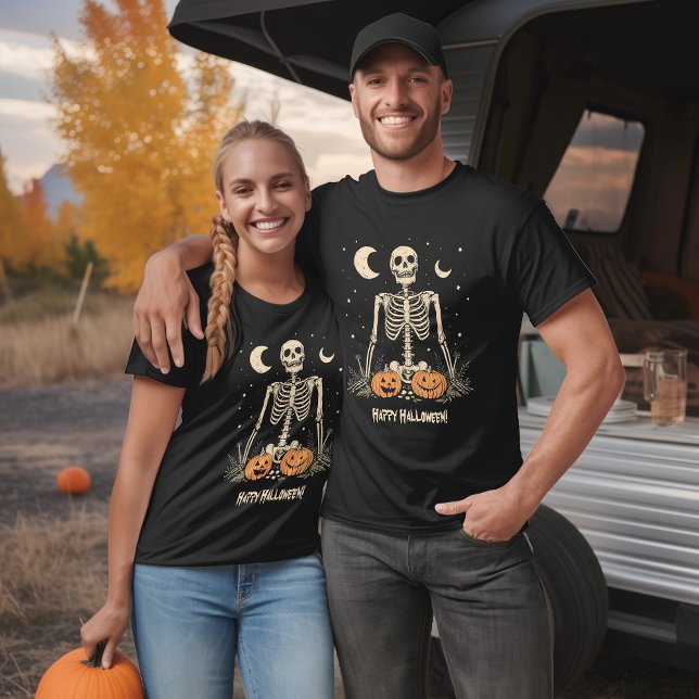 Camiseta Feliz Esqueleto de Halloween (Criador carregado)